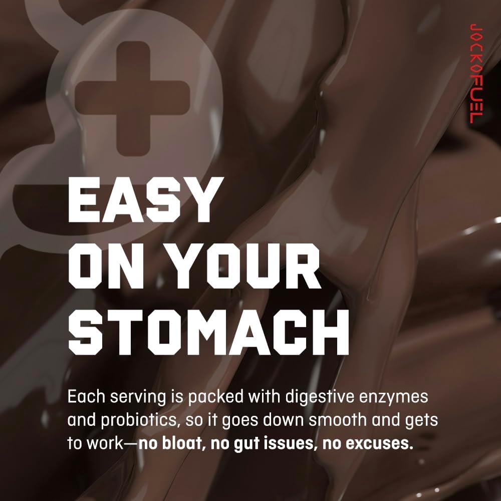 Jocko Fuel Whey Protein Powder contains 22g of protein per serving, with added digestive enzymes and a probiotic complex; each tub provides 27 servings.